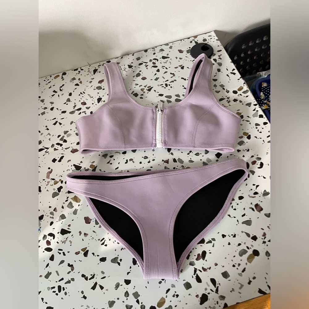 Lilac Front-Zip Bikini Set - Women Swim Bikini